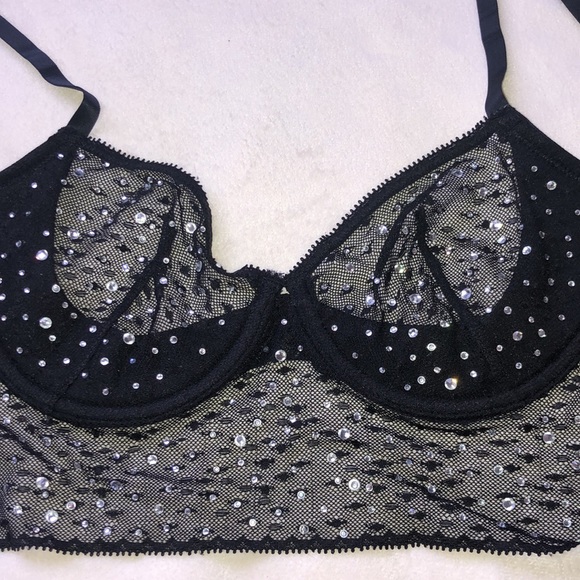 Custom Made Rhinestone Embellished Lace Underwire Longline Bra Size 32C - Picture 12 of 17